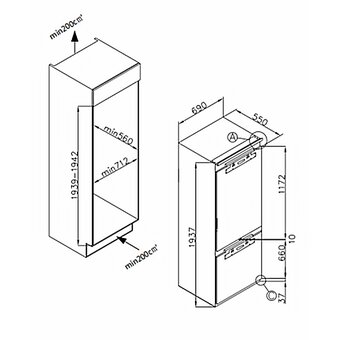  Встраиваемый холодильник Weissgauff WRKI 1970 Total NoFrost Inverter Premium EcoFresh Inox 