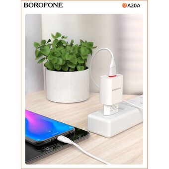  СЗУ Borofone BA20A 5V/2,1A 1USB Sharp single port + Type-C cable, white 