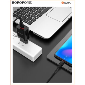  СЗУ Borofone BA20A 5V/2,1A 1USB Sharp single port + Micro cable, black 