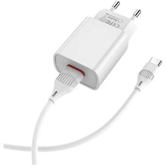  СЗУ Borofone BA20A 5V/2,1A 1USB Sharp single port + Type-C cable, white 