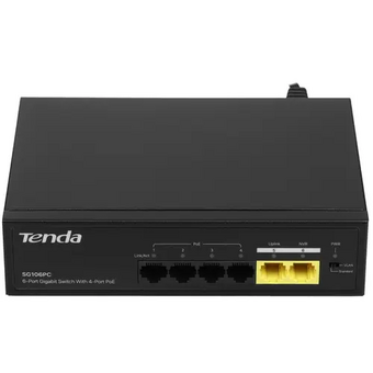  Коммутатор неуправляемый PoE Tenda SG106PC 6 портов, 6x1Гбит/с, PoE 4х до 30Вт, 2хUplink, настольный 