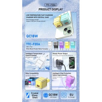  СЗУ TOPOMAX TTC-F20A micro QC 3.0, Fast Charger, USB-A, 18W + cabel micro yellow 