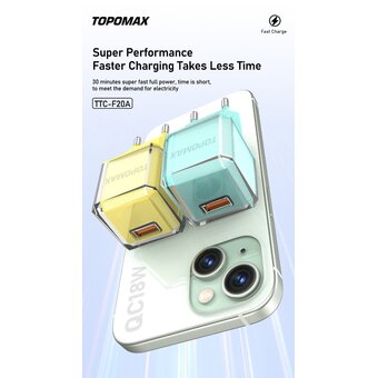  СЗУ TOPOMAX TTC-F20A micro QC 3.0, Fast Charger, USB-A, 18W + cabel micro yellow 