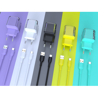  СЗУ TOPOMAX TTC-F20A Type-C QC 3.0, Fast Charger, USB-A, 18W + cabel Type-C purple 