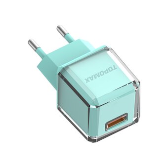  СЗУ TOPOMAX TTC-F20A Type-C QC 3.0, Fast Charger, USB-A, 18W + cabel Type-C green 
