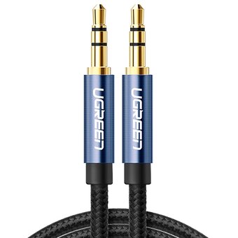  Кабель UGREEN AV112 10685 3.5mm Male to 3.5mm Male Cable Gold Plated Metal Case with Braid 1m Blue 
