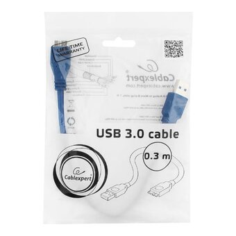  Кабель Gembird Cablexpert CCP-mUSB3-AMBM-1 USB 3.0 Pro, AM/microBM 9P, 30см, экран, синий, пакет 