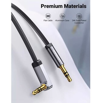  Кабель UGREEN AV119 10598 3.5mm Male to 3.5mm Male Straight to angle flat Cable 1.5m Black 