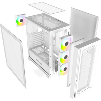  Корпус Powercase ByteFlow White (CBFW-A4), Tempered Glass, 4x 120mm ARGB fans, ARGB HUB, белый, ATX 