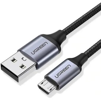  Кабель UGREEN US290 60144 USB 2.0 A to Micro USB Cable Nickel Plating Aluminum Braid 0.25m Black 