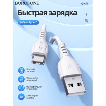  Дата-кабель BOROFONE BX51 Triumph Type-C 1м (белый) 