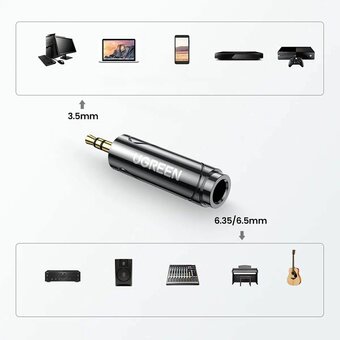  Адаптер UGREEN AV168 60711 3.5mm Male to 6.35mm Female Adapter 1pcs 