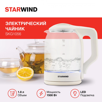  Чайник StarWind SKG1056 белый и прозрачный 