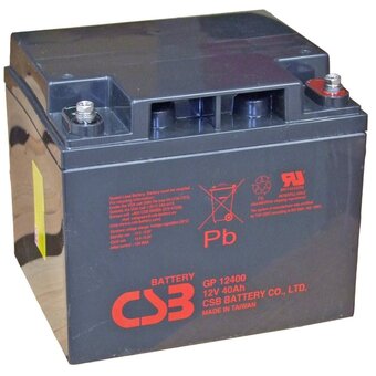  АКБ для ИБП 12В 40Ач CSB GP12400, 160W/cell, 480 Whr, 12.65 кг, (ШхГхВ) 197х165х170,4 мм (170,4 с клеммами) 