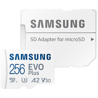  Карта памяти Samsung Evo Plus Class 10 (MB-ME256KA/AM), microSDXC 256GB A2, V30, UHS-I (U3), W 90 МБ/с, R 130 МБ/с, адаптер на SD 