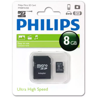  Карта памяти PHILIPS microSD FM08MA45B/97 8GB microSDHC Class 10 (SD адаптер) 