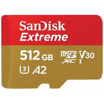  Карта памяти microSDXC SanDisk Extreme SDSQXAV-512G-GN6MA 512GB Class 10, UHS-I, W130, R 190 МБ/с, адаптер на SD 
