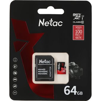  Карта памяти microSDHC Netac P500 Pro NT02P500Pro-064G-R 64GB (с SD адаптером) 100MB/s 