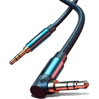  Кабель UGREEN AV112 60180 3.5mm Male to 3.5mm Male Cable Gold Plated Metal Case with Braid 1.5m Blue Black 