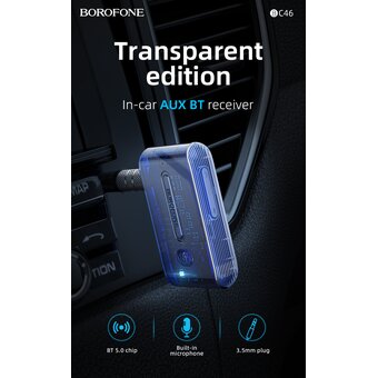  Трансмиттер BOROFONE BC46 Gratified Transparent Discovery Edition Car AUX BT Receiver (темно синий) 