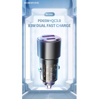  АЗУ BOROFONE BZ20A Smart 83W dual port PD65W+QC3.0 car charger черный 