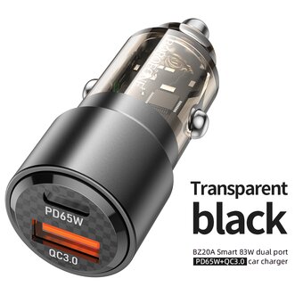  АЗУ BOROFONE BZ20A Smart 83W dual port PD65W+QC3.0 car charger черный 