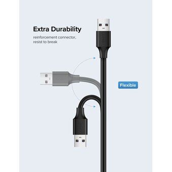  Кабель UGREEN US103 10314 USB 2.0 A Male to A Female Cable 1m Black 