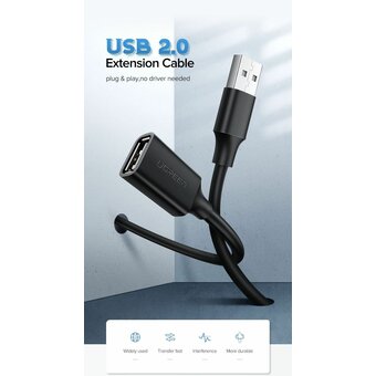  Кабель UGREEN US103 10314 USB 2.0 A Male to A Female Cable 1m Black 