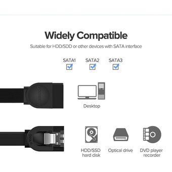  Кабель UGREEN US217 30797 SATA 3 Data Cable 90° Elbow 0.5m Black 
