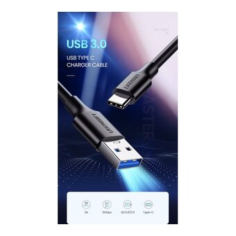  Кабель UGREEN US184 (20883) USB 3.0 A Male to Type C Male Cable Nickel Plating 1.5m Black 