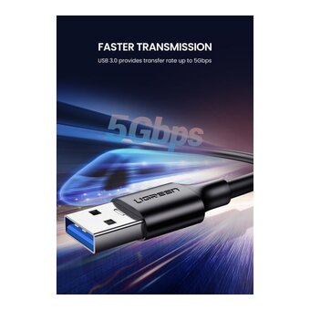  Кабель UGREEN US184 (20883) USB 3.0 A Male to Type C Male Cable Nickel Plating 1.5m Black 