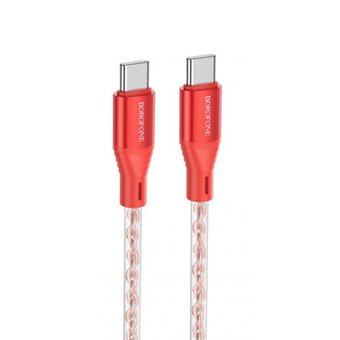  Дата-кабель BOROFONE BX96 Ice crystal 60W silicone charging data cable Type-C to Type-C красный 