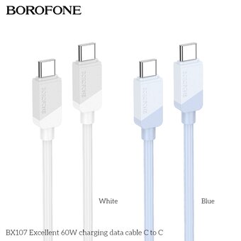  Дата-кабель BOROFONE BX107 Excellent 60W charging Type-C to Type-C белый 