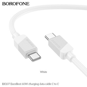  Дата-кабель BOROFONE BX107 Excellent 60W charging Type-C to Type-C белый 