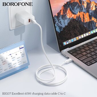  Дата-кабель BOROFONE BX107 Excellent 60W charging Type-C to Type-C белый 