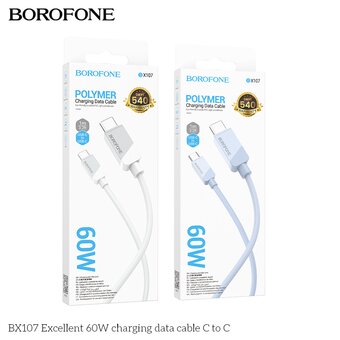  Дата-кабель BOROFONE BX107 Excellent 60W charging Type-C to Type-C белый 