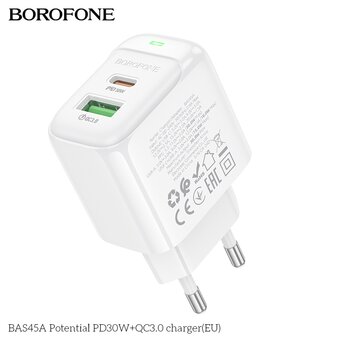  СЗУ BOROFONE BAS45A Potential PD30W+QC3.0 charger EU белый 