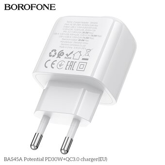  СЗУ BOROFONE BAS45A Potential PD30W+QC3.0 charger EU белый 
