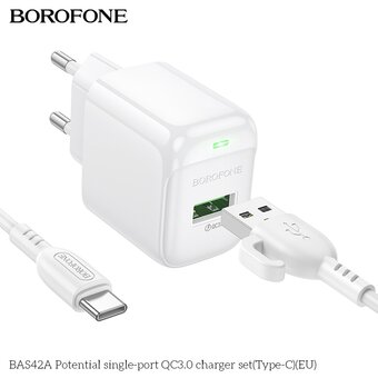  СЗУ BOROFONE BAS42A Potential single-port QC3.0 charger set Type-C EU белый 