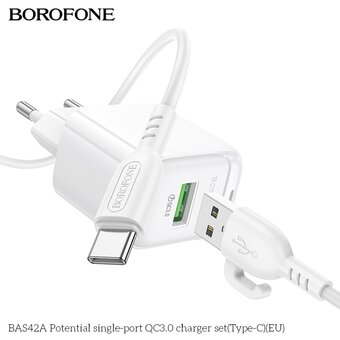  СЗУ BOROFONE BAS42A Potential single-port QC3.0 charger set Type-C EU белый 