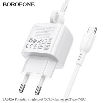  СЗУ BOROFONE BAS42A Potential single-port QC3.0 charger set Type-C EU белый 