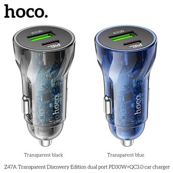  АЗУ HOCO Z47A Transparent Discovery Edition dual port PD30W+QC3.0 голубой 