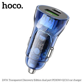  АЗУ HOCO Z47A Transparent Discovery Edition dual port PD30W+QC3.0 голубой 