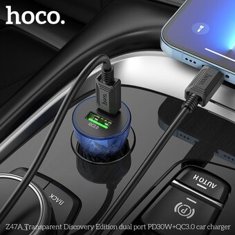  АЗУ HOCO Z47A Transparent Discovery Edition dual port PD30W+QC3.0 голубой 