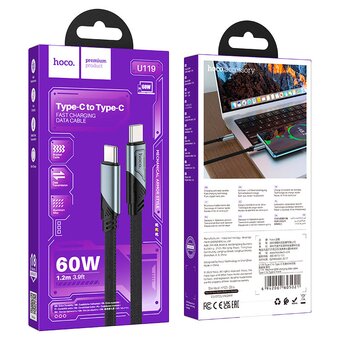  Дата-кабель HOCO U119 Machine 60W charging data cable Type-C + Type-C черный 