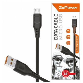  Кабель GoPower GP01M (00-00018564) USB (m)-microUSB (m) 2.4A ПВХ 1.0м черный 1/800 