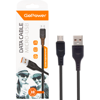  Кабель GoPower GP01M (00-00018564) USB (m)-microUSB (m) 2.4A ПВХ 1.0м черный 1/800 