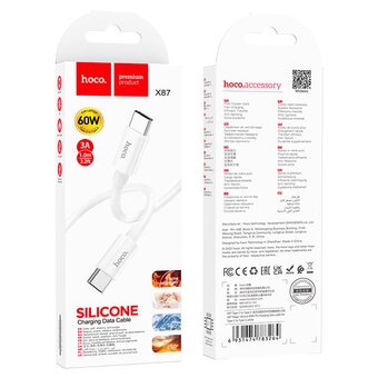  Дата-кабель HOCO X87 Magic silicone 60W PD charging data cable for Type-C + Type-C белый 