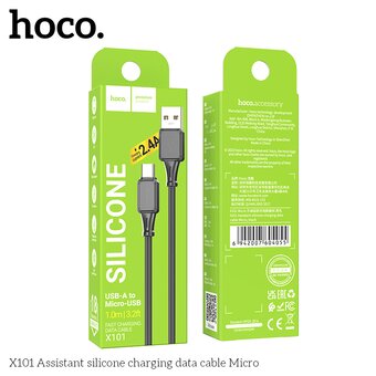  Дата-кабель HOCO X101 Assistant silicone charging micro 1м (черный) 