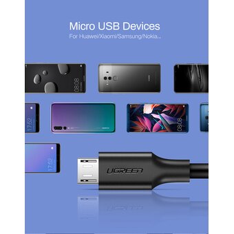  Кабель UGREEN US289 60135 USB 2.0 A to Micro USB Cable Nickel Plating 0.5m Black 